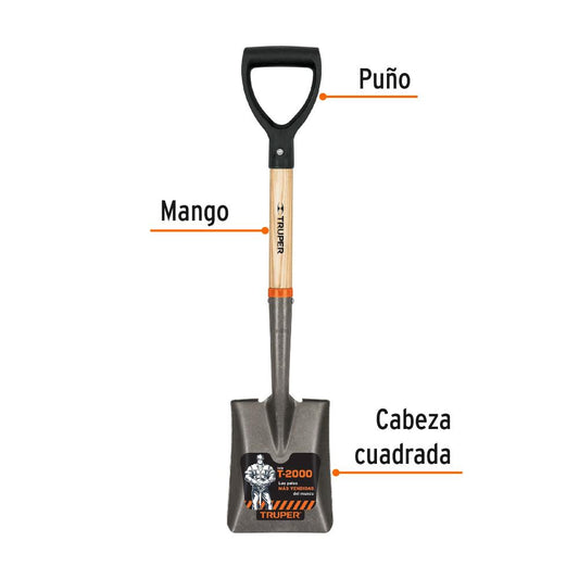 Pala cajuelera cuadrada, puño "D" mango de madera, Truper