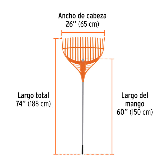 Escoba PLÁSTICA FLEX. P/JARDÍN, 26 DIENTES, MANGO ACERO 54"