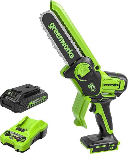 Motosierra mini Greenworks 4" kit 1b + 1c