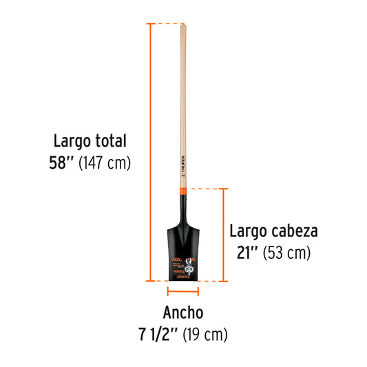 Pala escarramán T-2000, mango largo 45", Truper