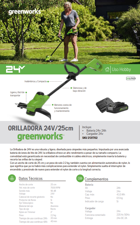 Orilladora Greenworks 48v kit 2b 1c