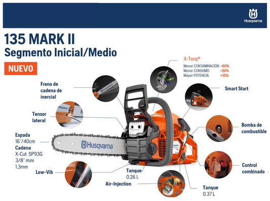 Motosierra Husqvarna 135 Mark II 16" / 2.1 hp