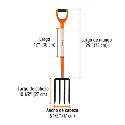 Horqueta Bieldo para jardín, 4 dientes, mgo 29", puño "Y"