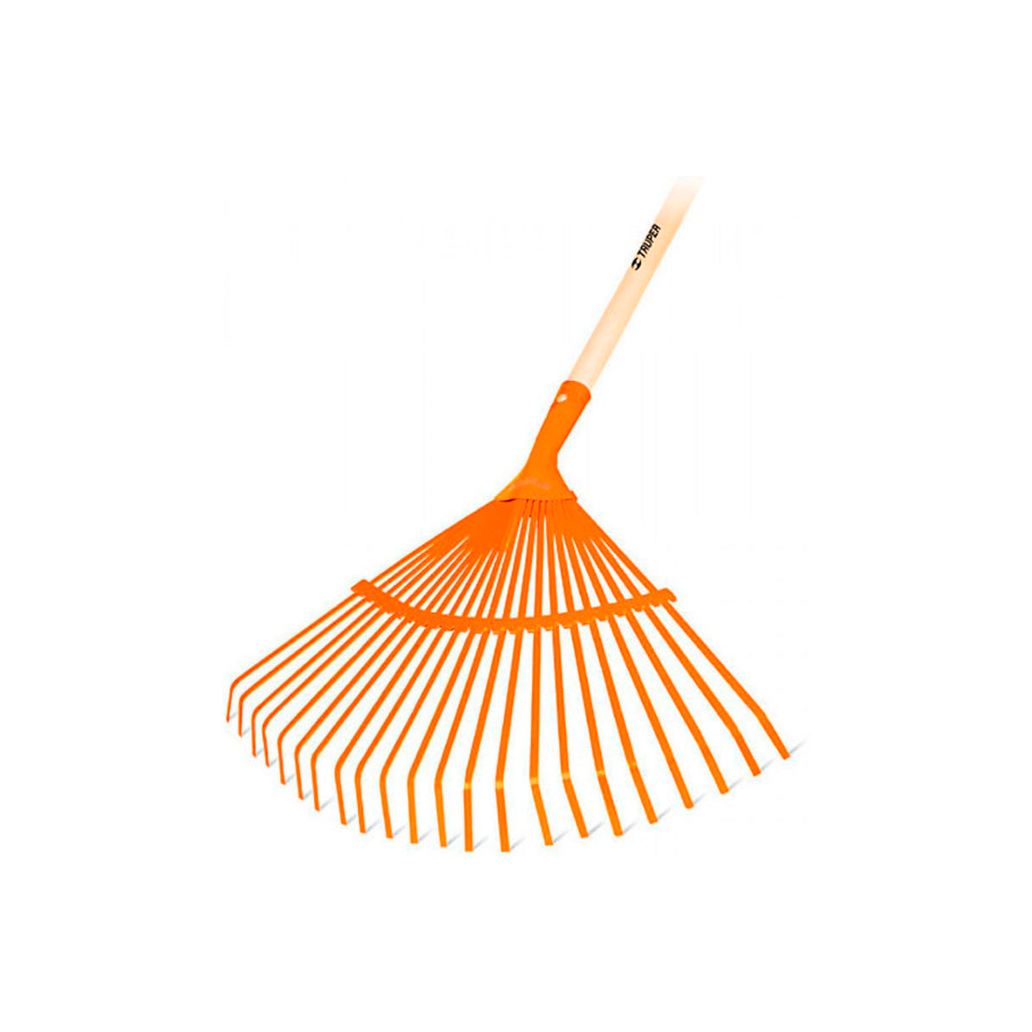 Escoba metálica p/jardín curva, 22 dientes redondos, mango 48"