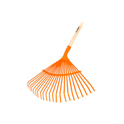 Escoba metálica p/jardín curva, 22 dientes redondos, mango 48"