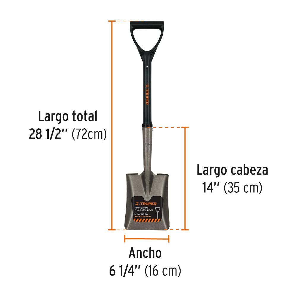 Pala cajuelera cuadrada, puño "D" mango de madera, Truper