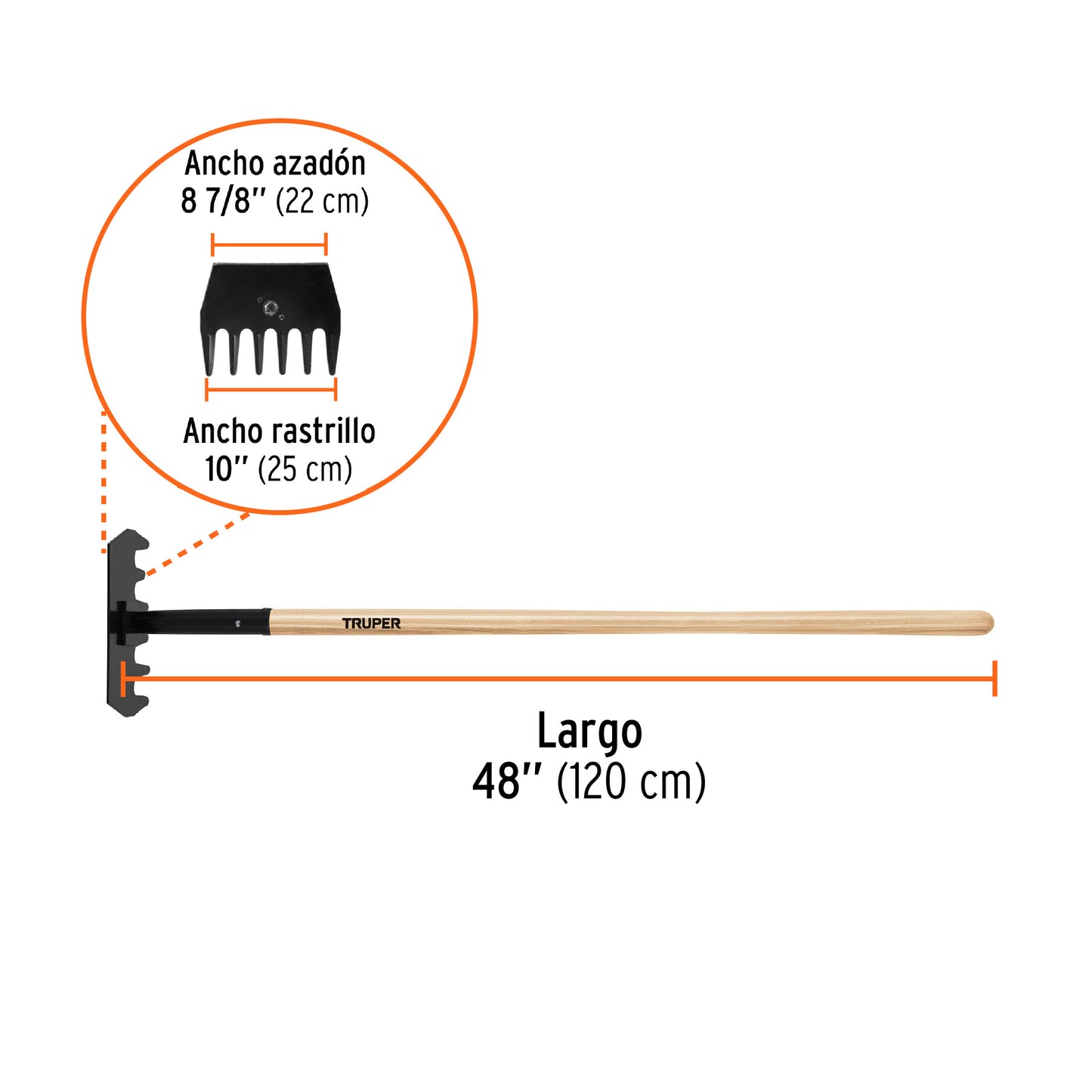 Rastrillo McLeod con mango de madera de 48", TRUPER
